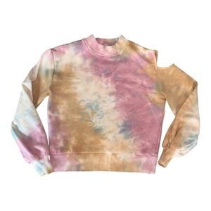 525 America Tie Dye Open Shoulder Sweatshirt Pastel Cotton Size XS